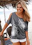 LASCANA Grey Feather Print T-Shirt