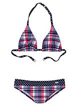 Venice Beach Navy Checked Triangle Bikini
